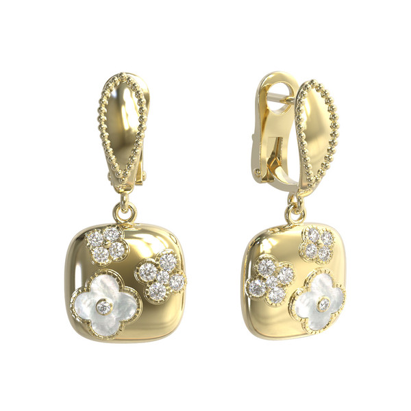 Серьги из лимонного золота c бриллиантами и перламутром