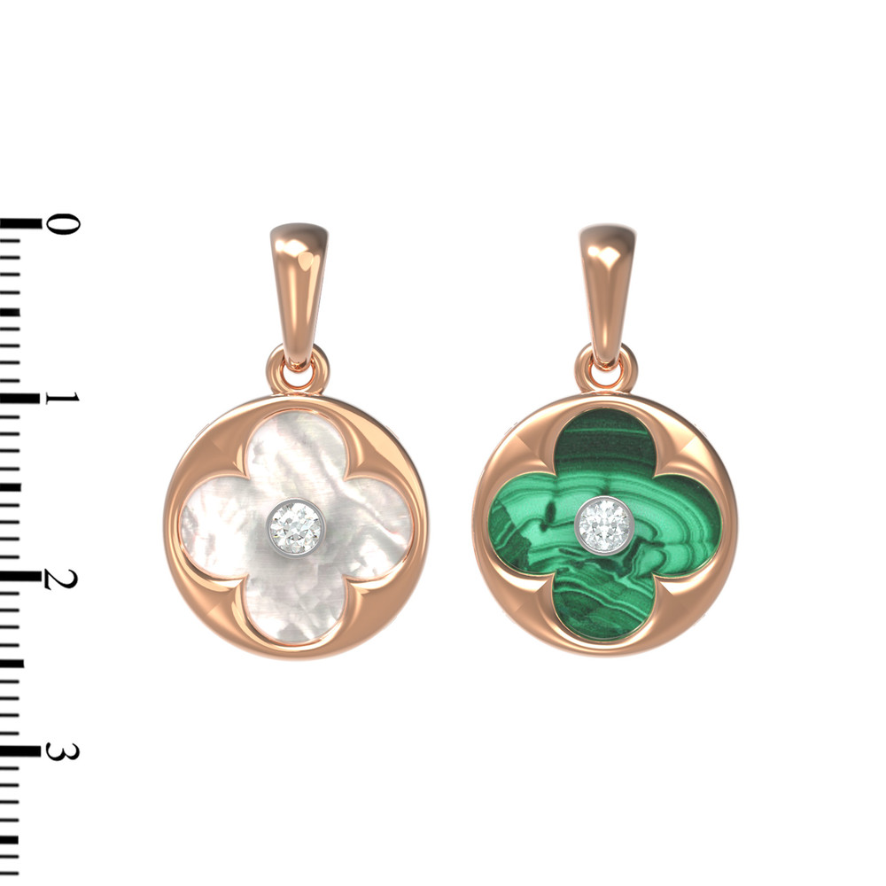 Подвеска из золота c бриллиантами, малахитом и перламутром