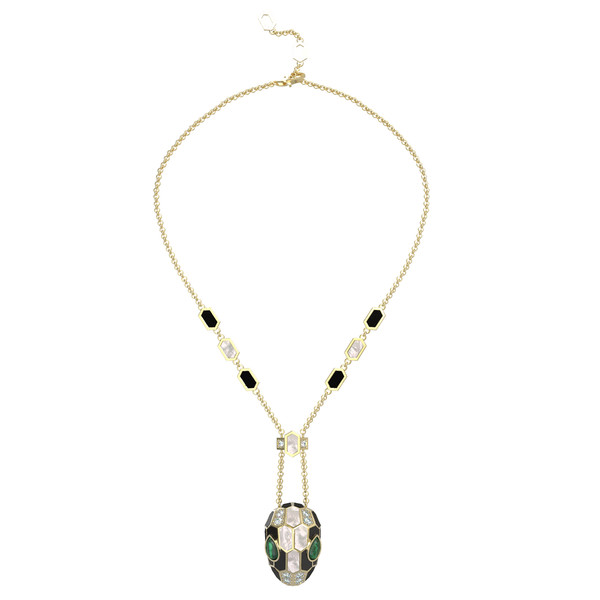 Колье из лимонного золота c бриллиантами, рубином, ониксом, малахитом и перламутром