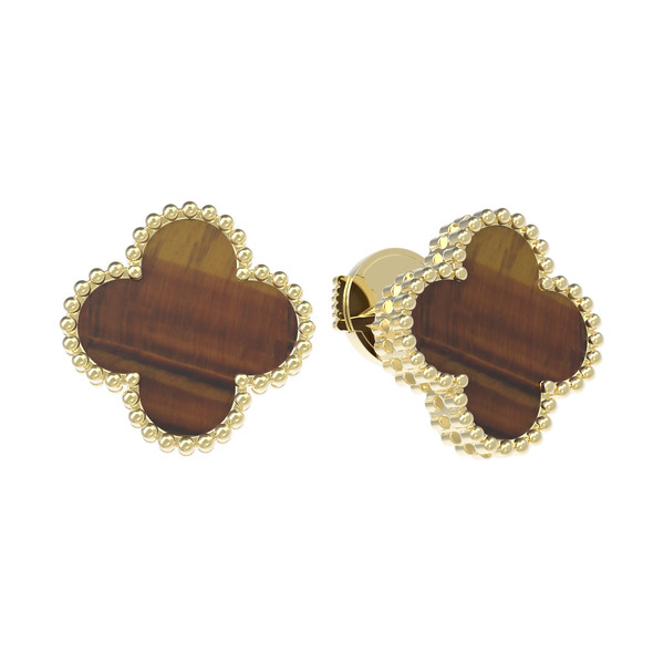 Серьги из лимонного золота c тигровым глазом