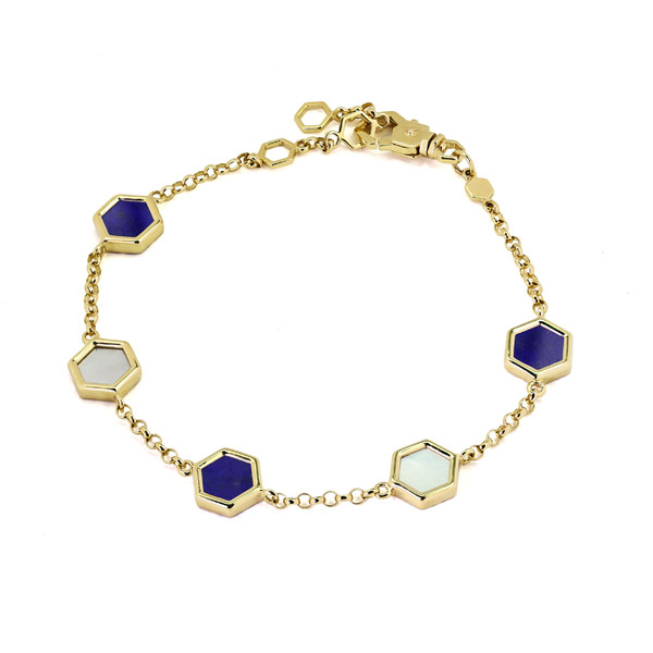 Браслет из лимонного золота c лазуритом и перламутром