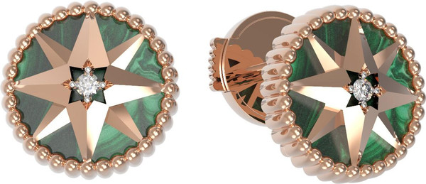 Серьги из золота c фианитом и малахитом