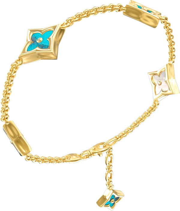 Браслет из лимонного золота c бирюзой и перламутром