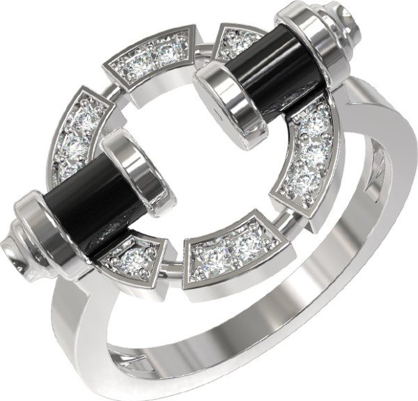 Кольцо из белого золота c бриллиантами и ониксом