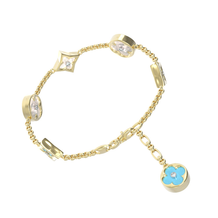 Браслет из лимонного золота c бриллиантами, бирюзой и перламутром