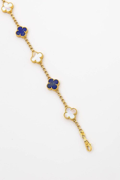 Браслет из лимонного золота c лазуритом и перламутром