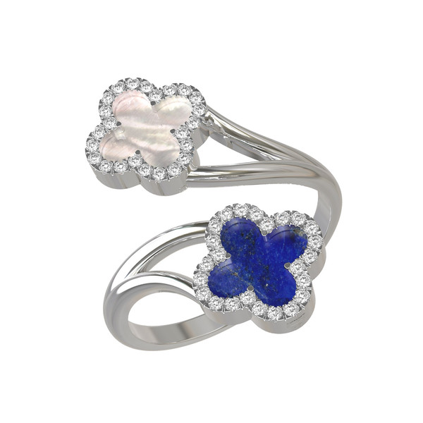 Кольцо из белого золота c бриллиантами, лазуритом и перламутром