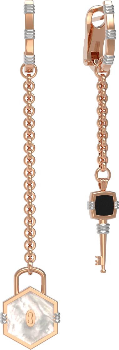 Серьги из золота c ониксом и перламутром