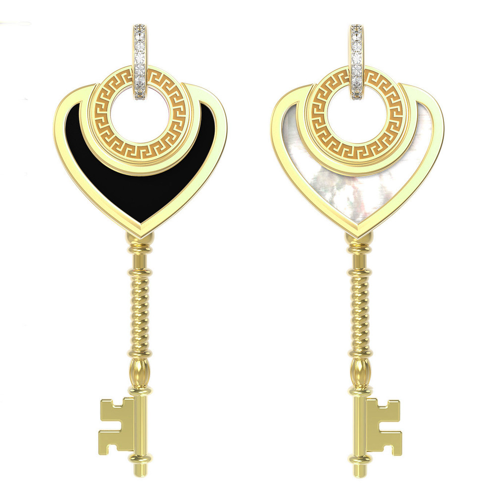 Подвеска из лимонного золота c фианитом, ониксом и перламутром