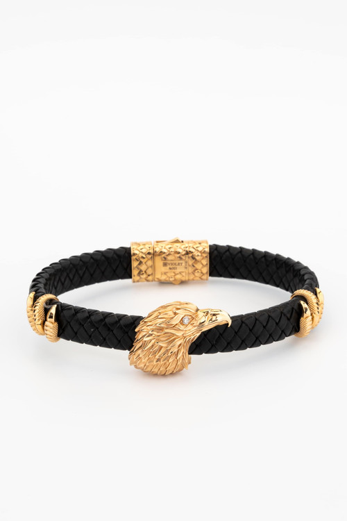 Браслет из золота c бриллиантами и кожаным шнурком