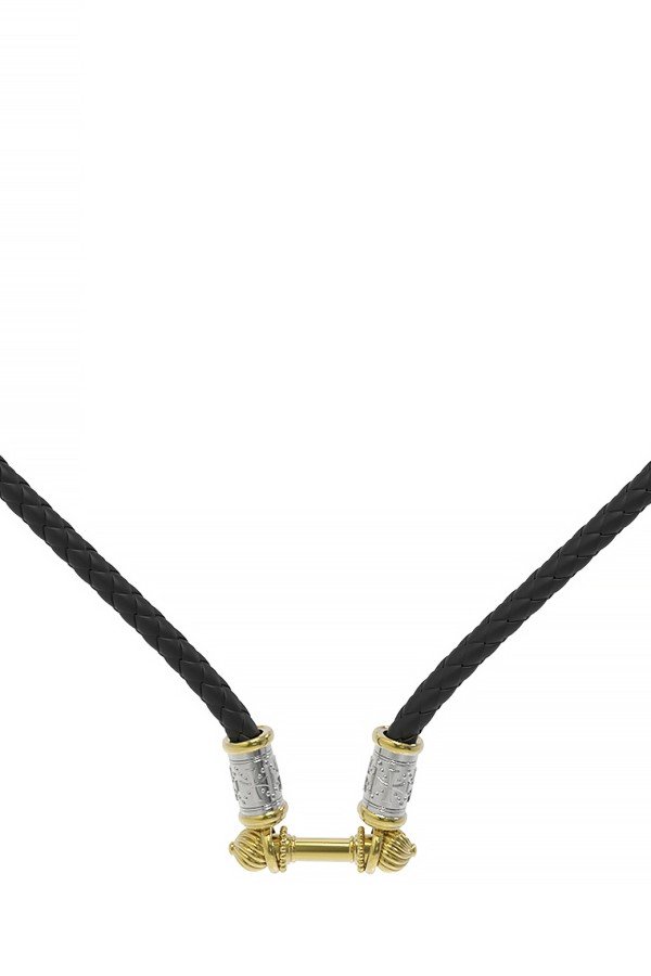 Гайтан из лимонного золота 585 пробы c кожаным шнурком