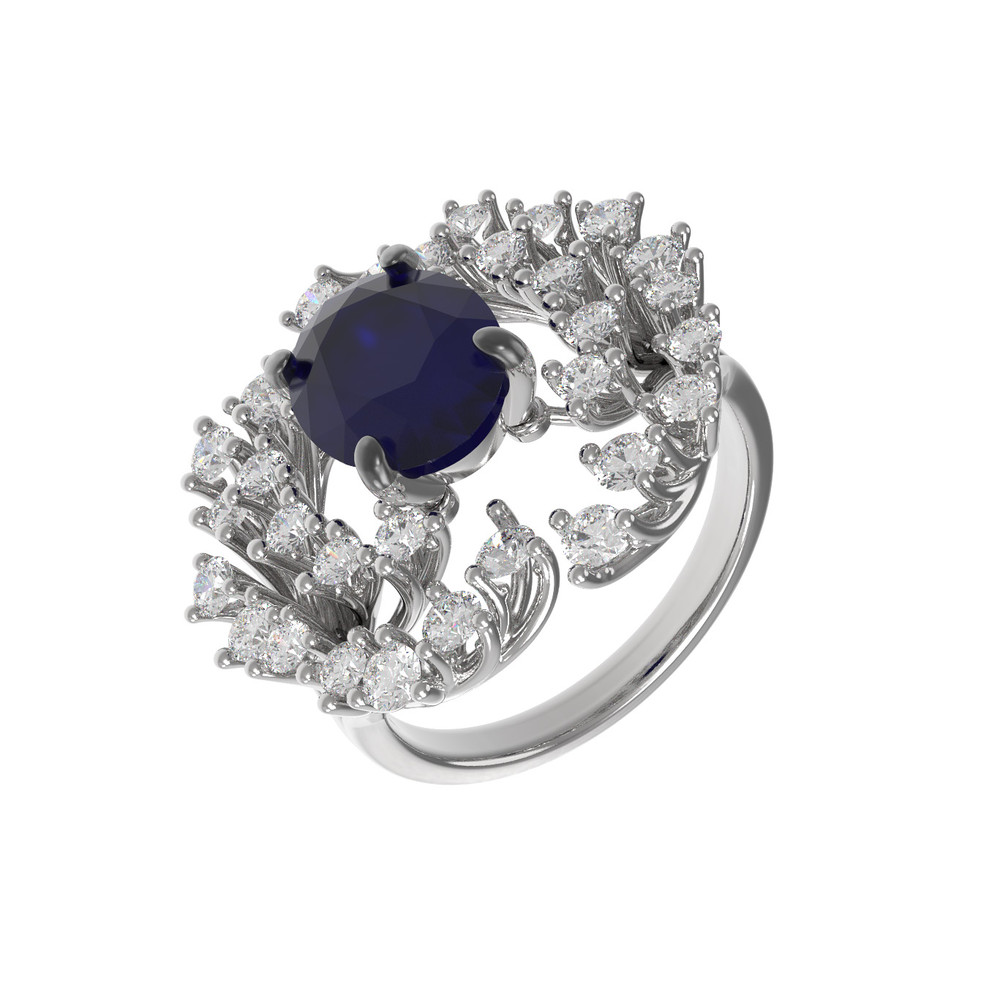 Кольцо из белого золота c бриллиантами и сапфиром