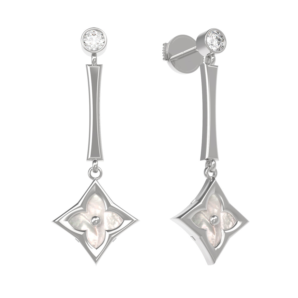 Серьги из белого золота c фианитом и перламутром