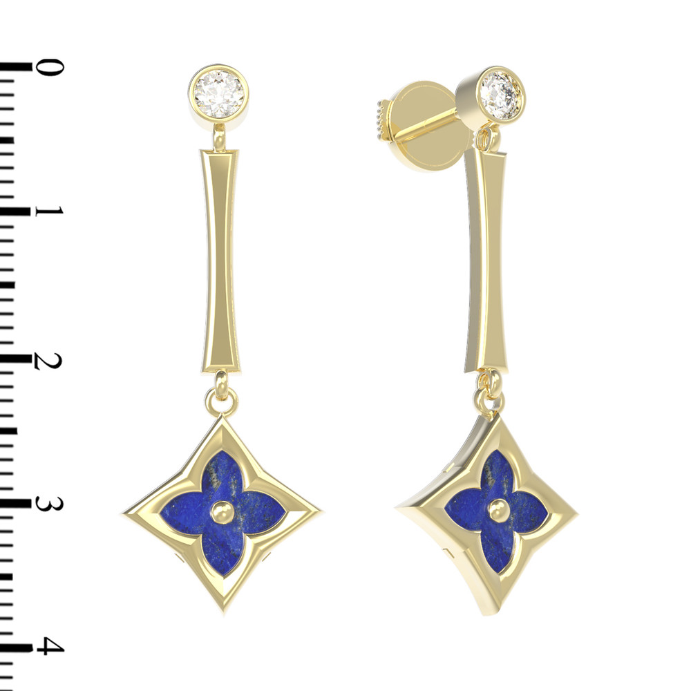 Серьги из лимонного золота c фианитом и лазуритом