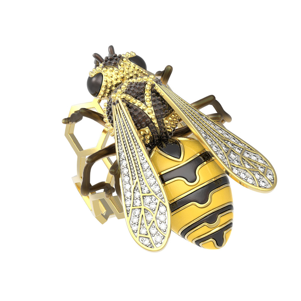 Кольцо из лимонного золота c эмаль и фианитом