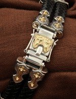 Браслет из серебра 925 пробы и золота 585 пробы c кожаным шнурком