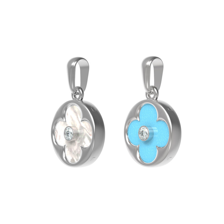 Подвеска из белого золота c бриллиантами, бирюзой и перламутром