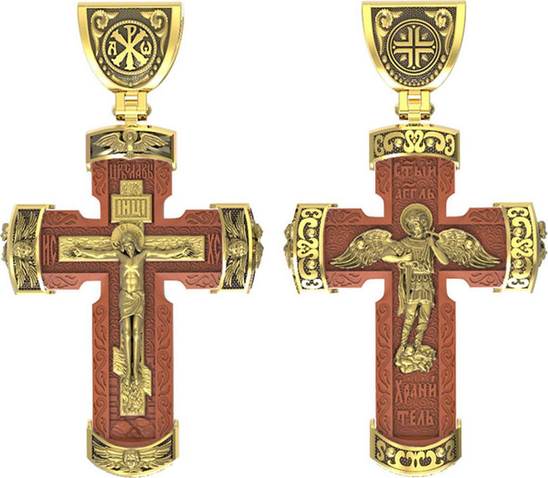 Крест из лимонного золота c деревом груши