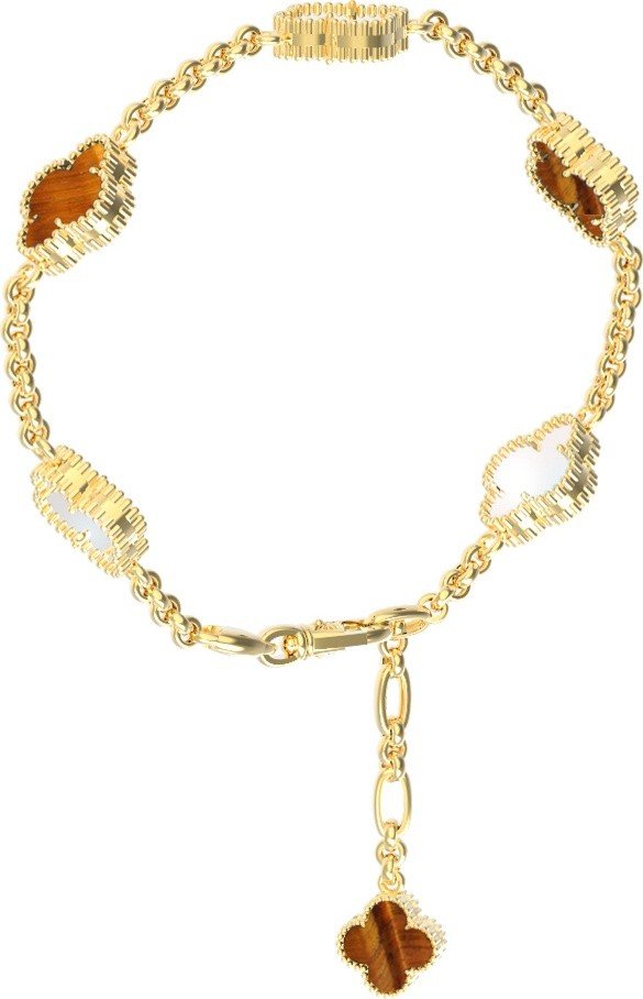 Браслет из лимонного золота 585 пробы c тигровым глазом и перламутром