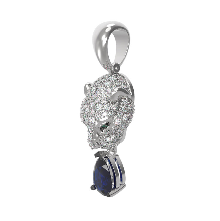 Подвеска из белого золота c бриллиантами, сапфиром и изумрудом