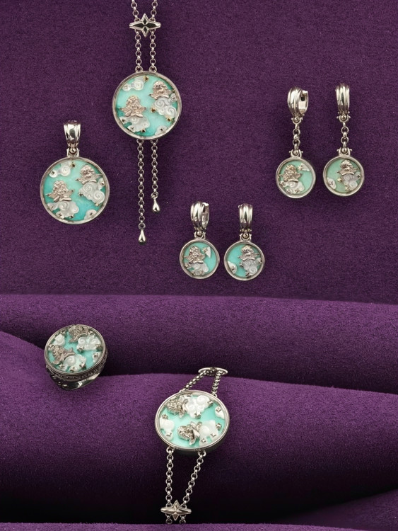 Подвеска из белого золота c бирюзой и перламутром