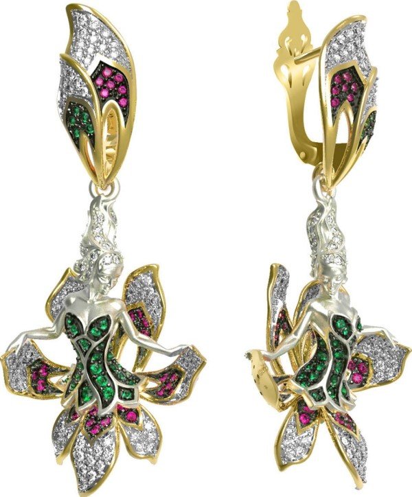 Серьги из лимонного золота 585 пробы c фианитом