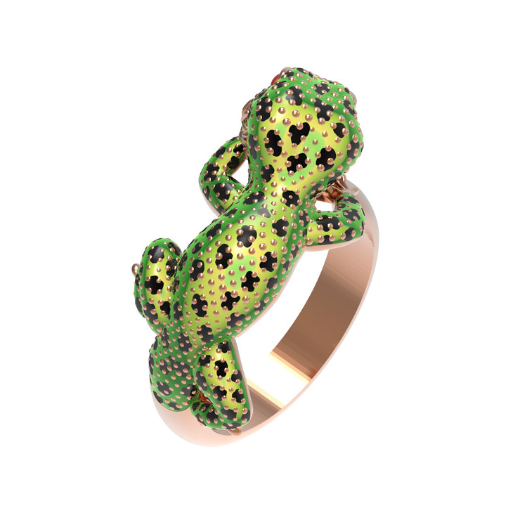 Кольцо из золота c эмаль и рубином