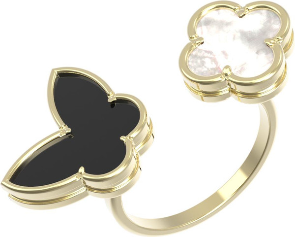 Кольцо из лимонного золота c ониксом и перламутром