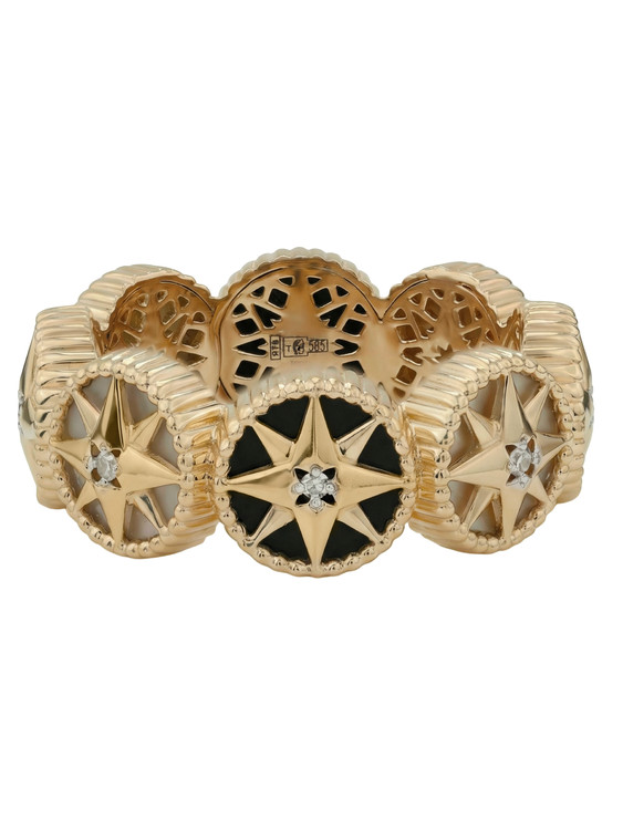 Кольцо из золота c бриллиантами, ониксом и перламутром