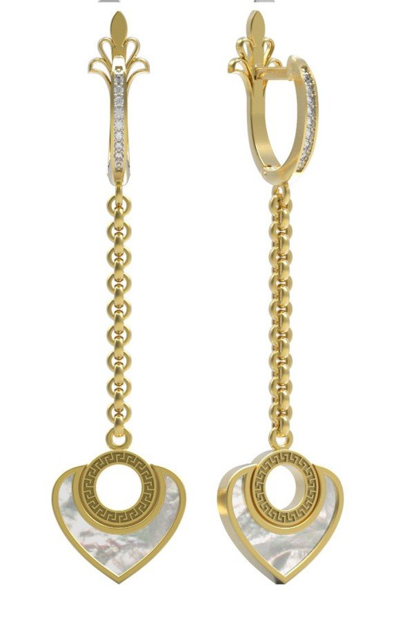 Серьги из лимонного золота c фианитом и перламутром