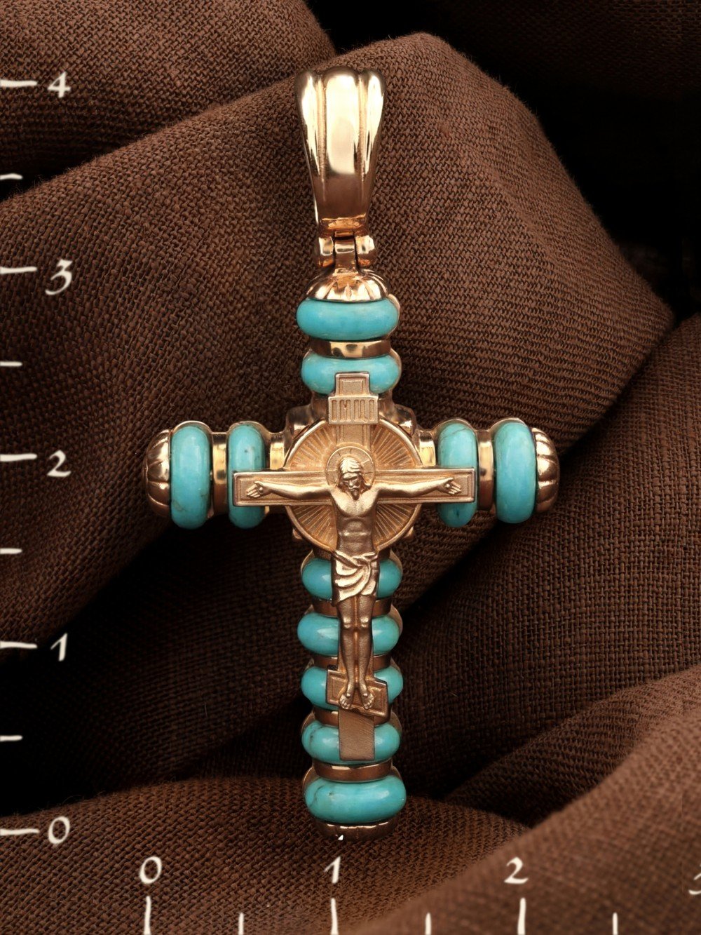 Крест из золота c бирюзой