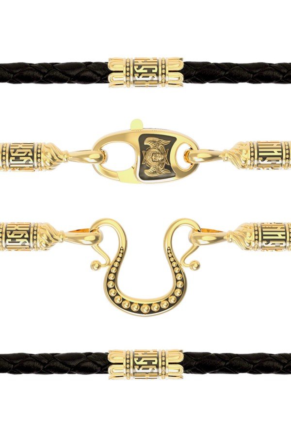 Шнурок кожаный из лимонного золота c кожаным шнурком