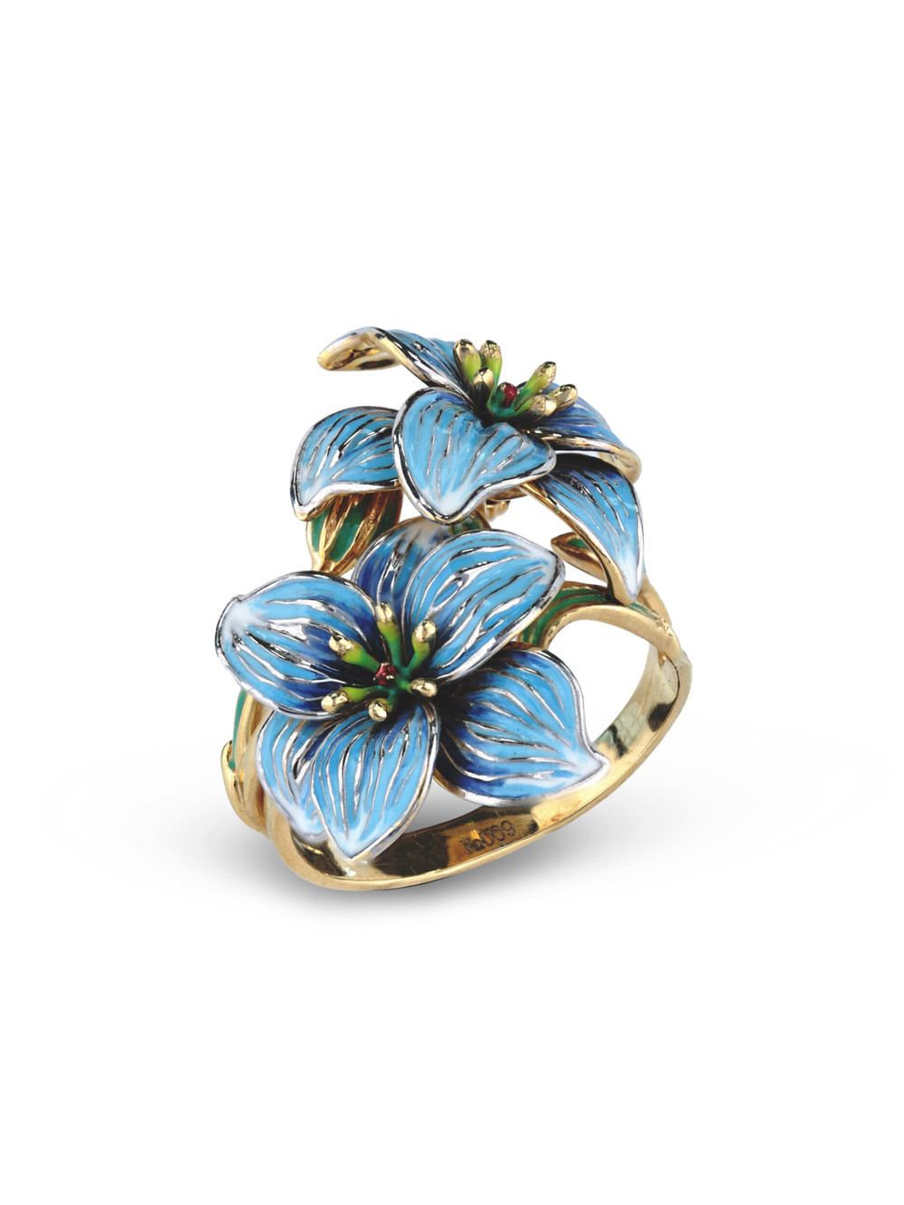 Кольцо из лимонного золота c эмаль