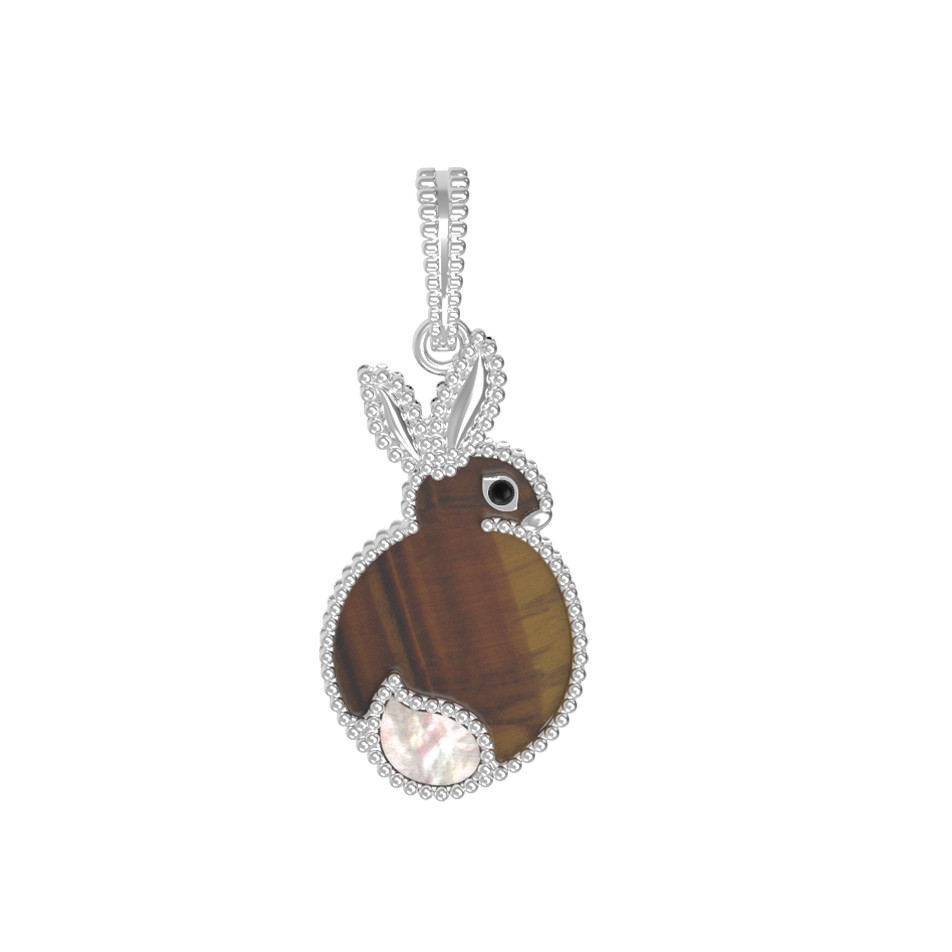 Подвеска из белого золота c эмаль , тигровым глазом и перламутром