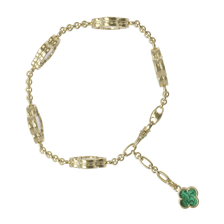 Браслет из лимонного золота c малахитом и перламутром
