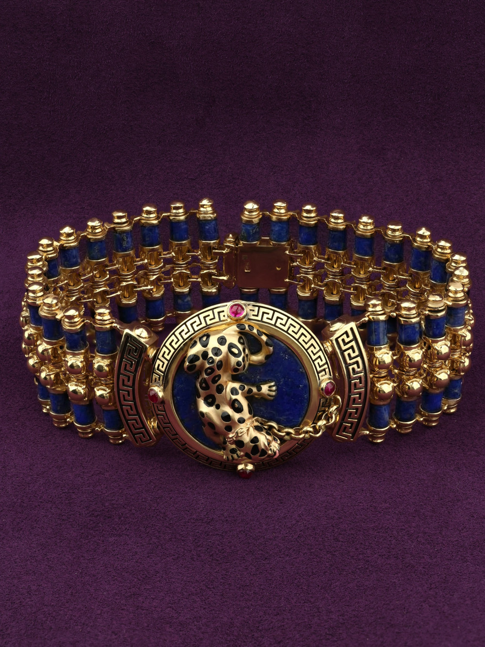 Браслет из лимонного золота c эмаль , рубином и лазуритом