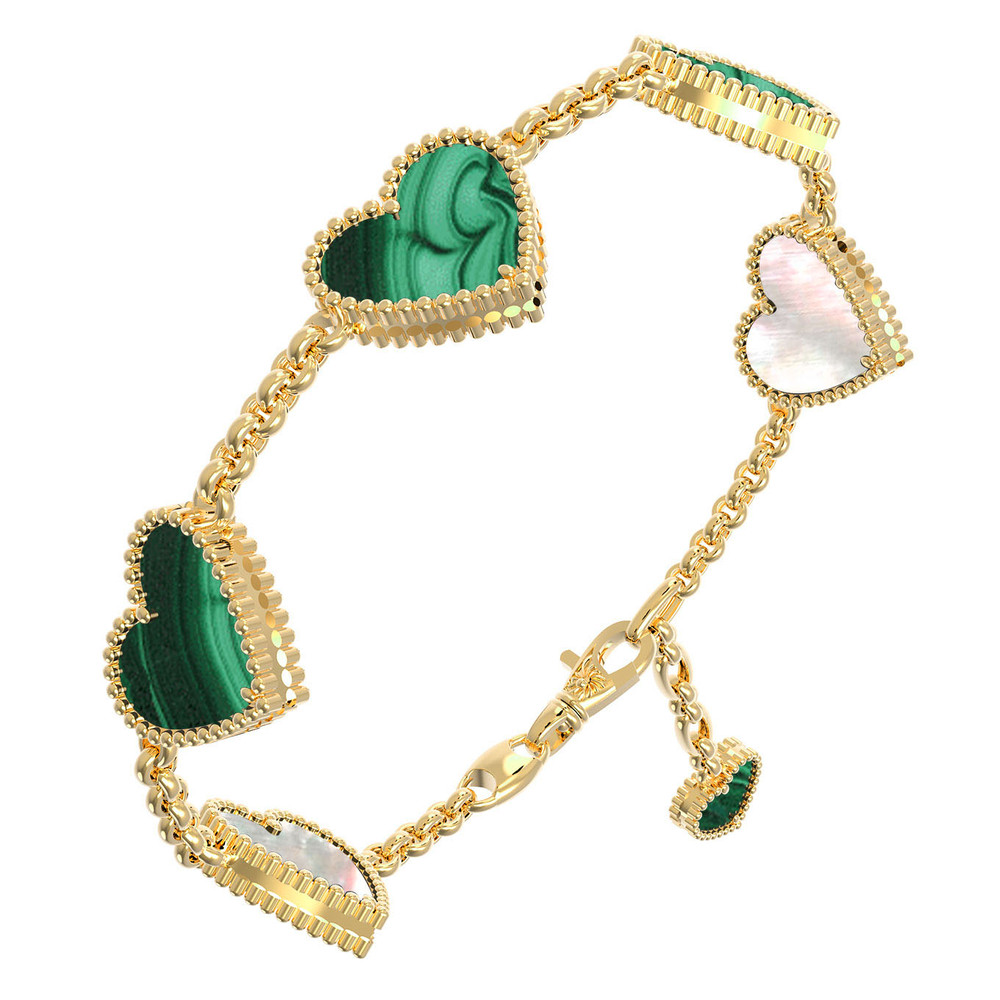 Браслет из лимонного золота c малахитом и перламутром