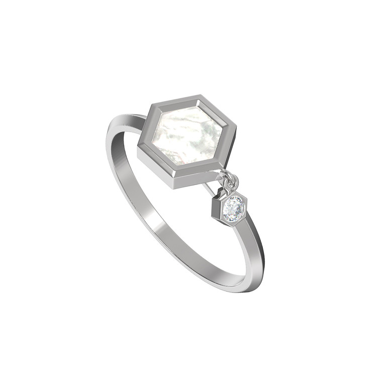 Кольцо из белого золота c бриллиантами и перламутром