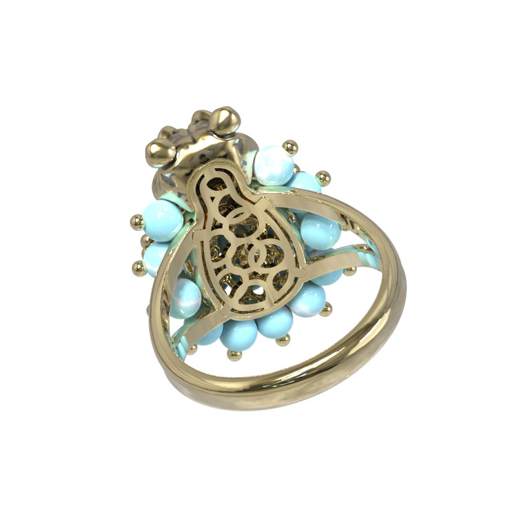 Кольцо из лимонного золота c эмаль и бирюзой