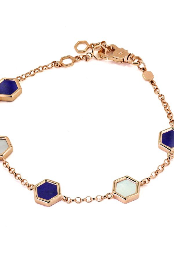 Браслет из золота 585 пробы c лазуритом и перламутром