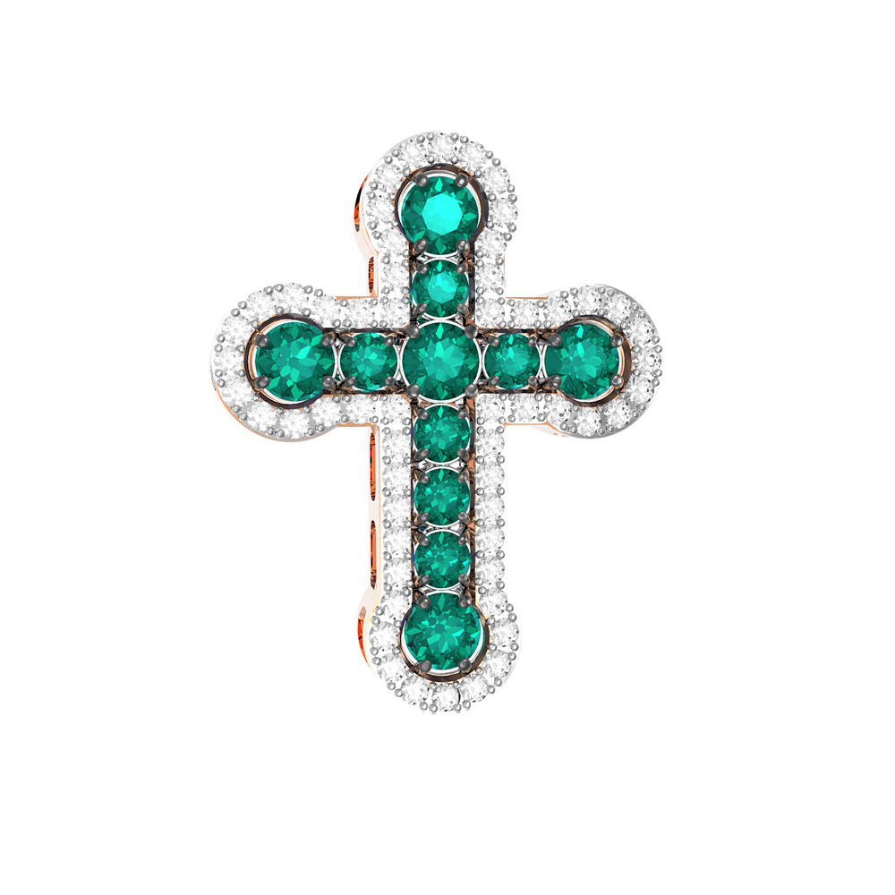 Крест из золота c бриллиантами и изумрудом