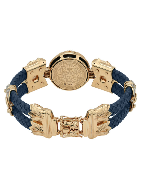 Браслет из золота c эмаль , бриллиантами, кожаным шнурком и ониксом