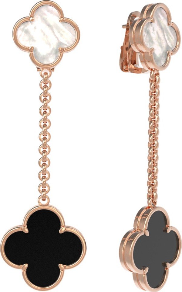 Серьги из золота c ониксом и перламутром