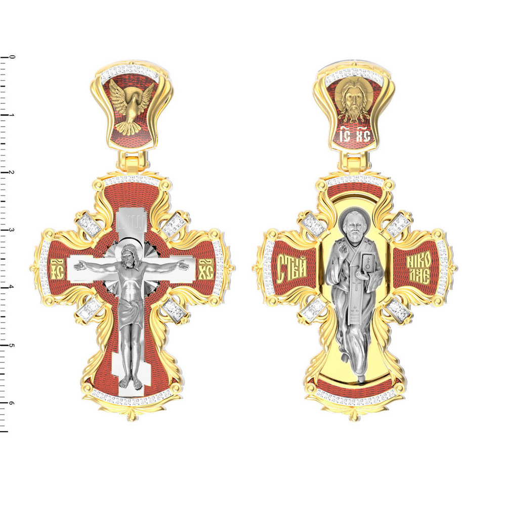 Крест из лимонного золота c эмаль и бриллиантами
