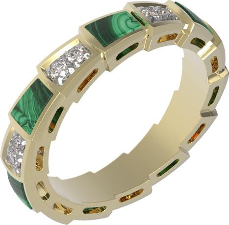 Кольцо из лимонного золота c бриллиантами и малахитом