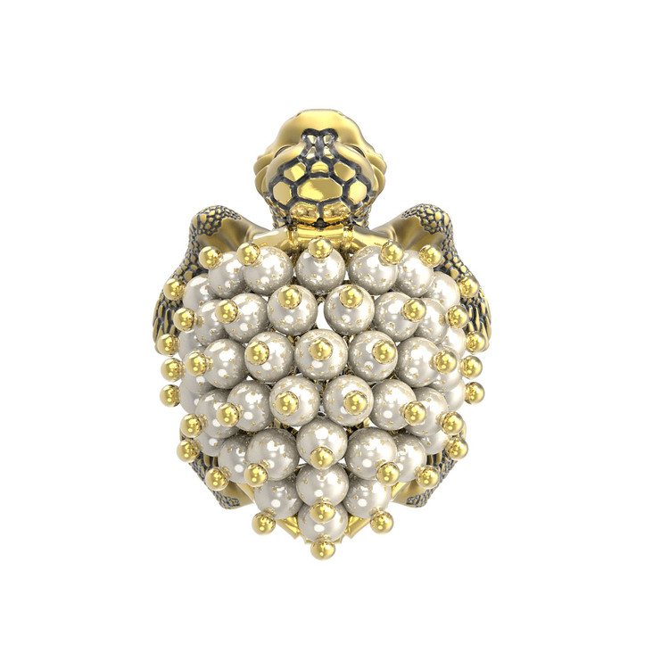 Кольцо из лимонного золота c эмаль и жемчугом