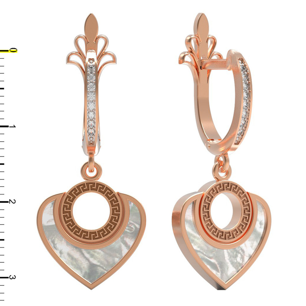 Серьги из золота c фианитом и перламутром