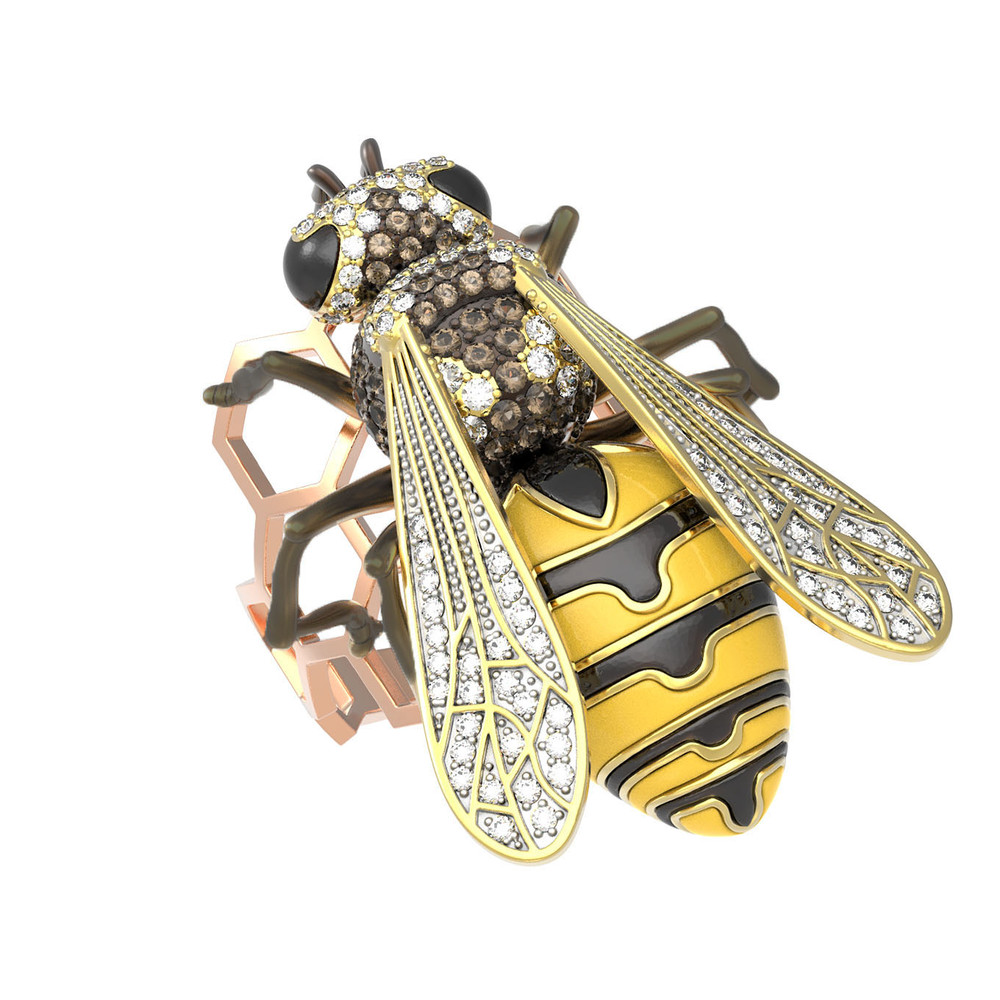 Кольцо из золота c эмаль и фианитом