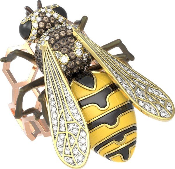 Кольцо из золота c эмалью и фианитом