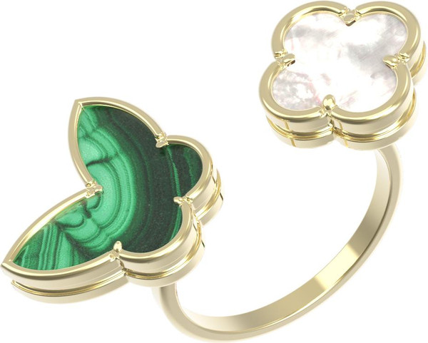 Кольцо из лимонного золота c малахитом и перламутром